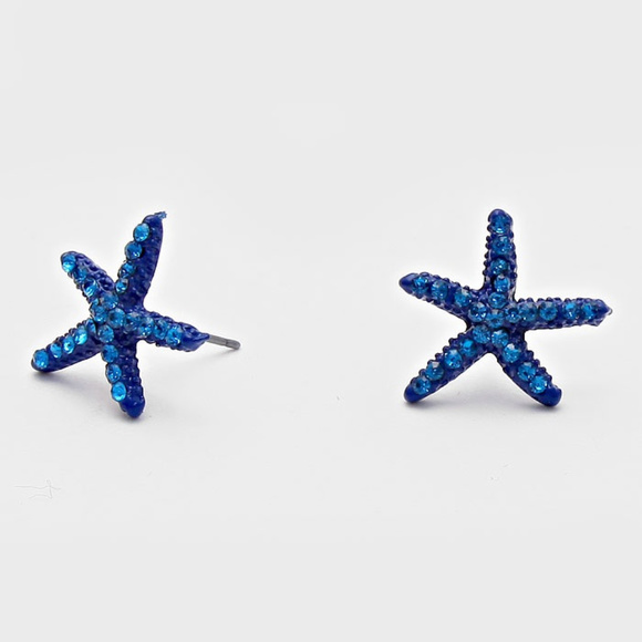 Jewelry - Ocean Blue Crystal Starfish Stud Earrings